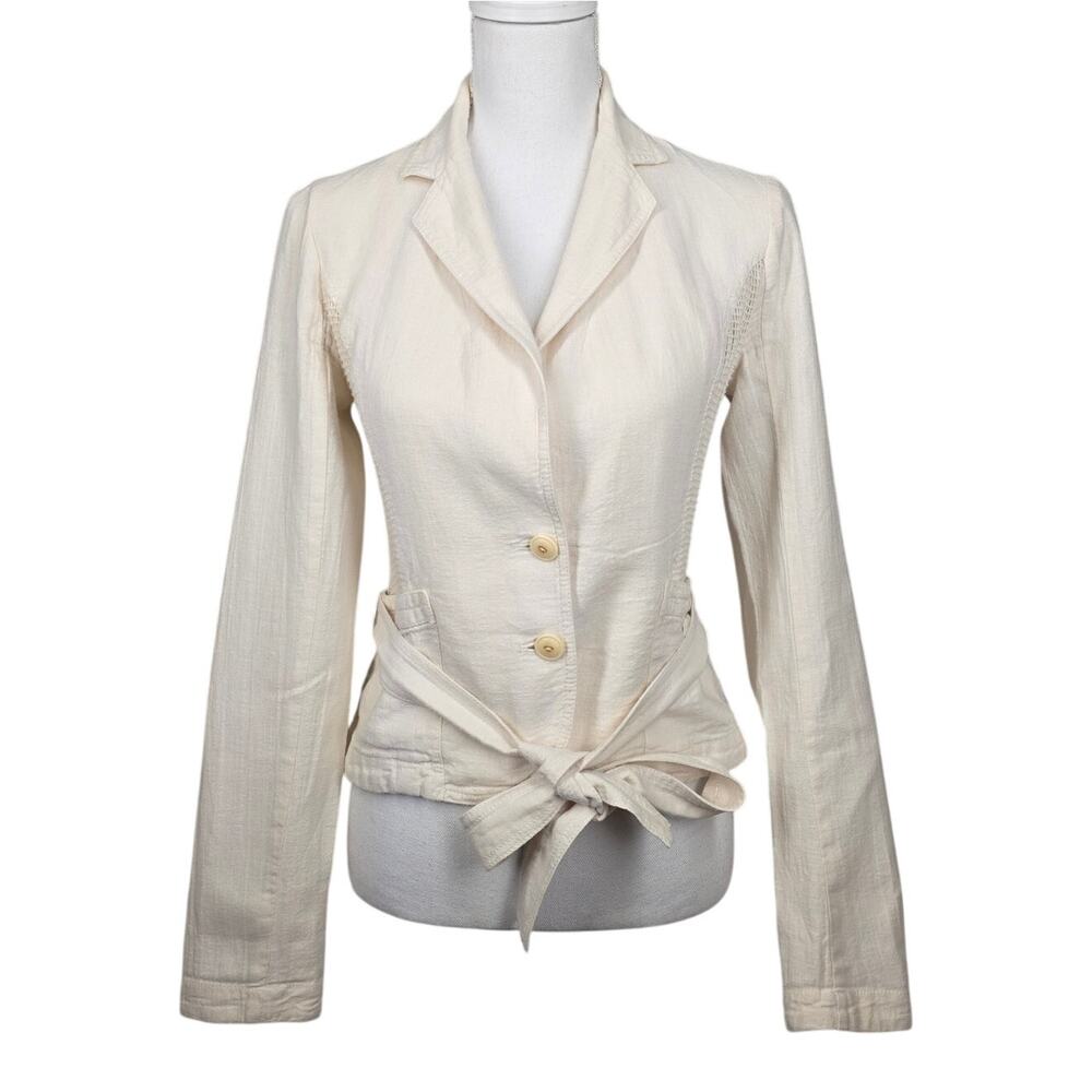 CARTONNIER FOR ANTHROPOLOGIE LINEN BLEND JACKET – SIZE 4 – CREAM – BELT TIE